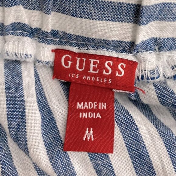 Guess Blue White Striped Off Shoulder Eyelet Trim Top M - Picture 3 of 13